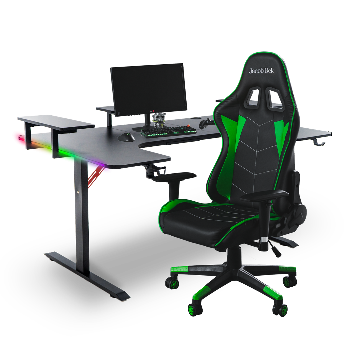 Pro Gaming Desk 160 | LEDs, Headphone & Drink Mounts (Carbon Fibre Black, 180cm) Gaming Desk - Jacob Bek Gaming