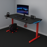 Gaming Desk | LEDs, Headphone & Drink Mounts (Carbon Fibre Red, 120cm) Gaming Desk - Jacob Bek Gaming