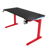 Gaming-Schreibtisch | LEDs, Kopfhörer- & Getränkehalter (Carbonfaser Rot, 120cm)