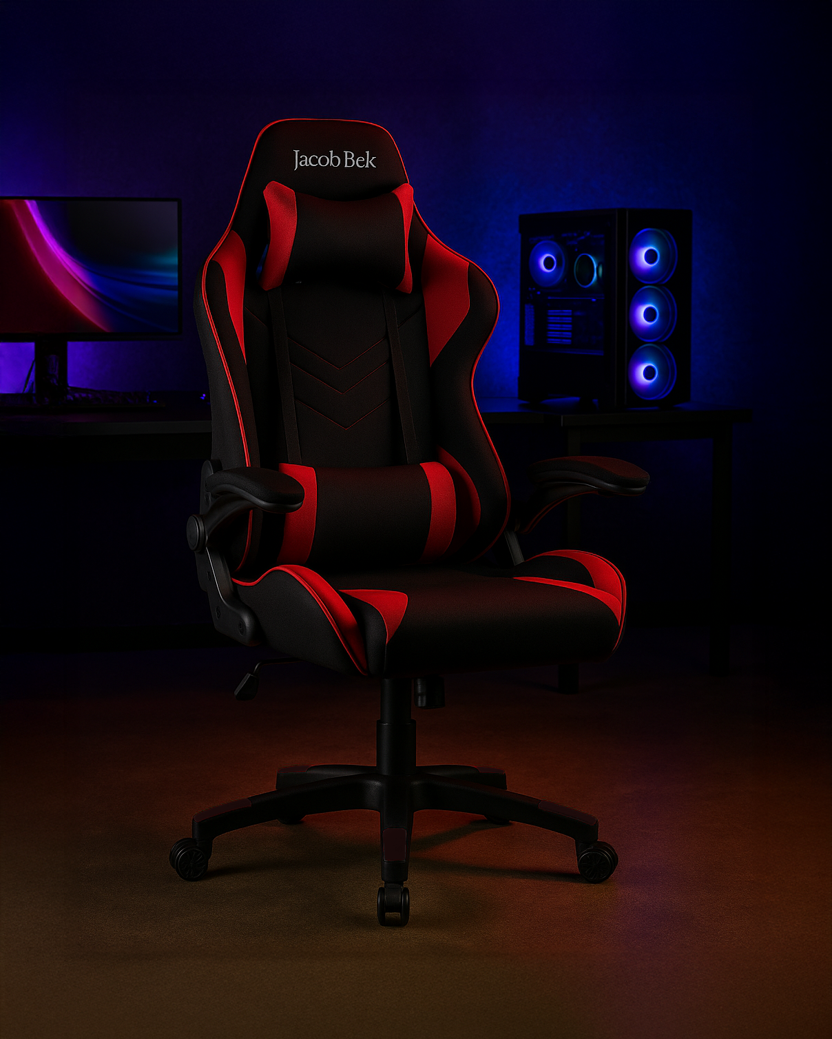 Ergonomische Gaming Stoel (Raze Rood) | Achteroverleunend, Verstelbare Armen (Stof)