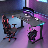 Gaming-Schreibtisch | LEDs, Kopfhörer- & Getränkehalter (Kohlefaser Rot, 140cm)