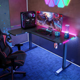 Escritorio Gaming de Esquina | LEDs, Monturas para Auriculares y Bebidas (Fibra de Carbono Negra, 140 cm)