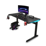 Gaming Desk | LEDs, Headphone & Drink Mounts (Carbon Fibre Black, 140cm)