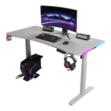 Gaming Electric Standing Desk | LEDs, Headphone & Drink Mounts (White, 140cm)