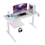 Gaming-Schreibtisch Ecke | LEDs, Kopfhörer- & Getränkehalter (Carbonfaser Weiß, 140cm)