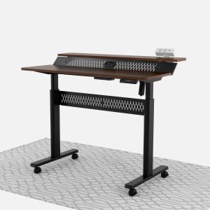Walnut-Black-Electric-Standing-Desk-Two-Tier-120×60-Wheels-Plug.jpg
